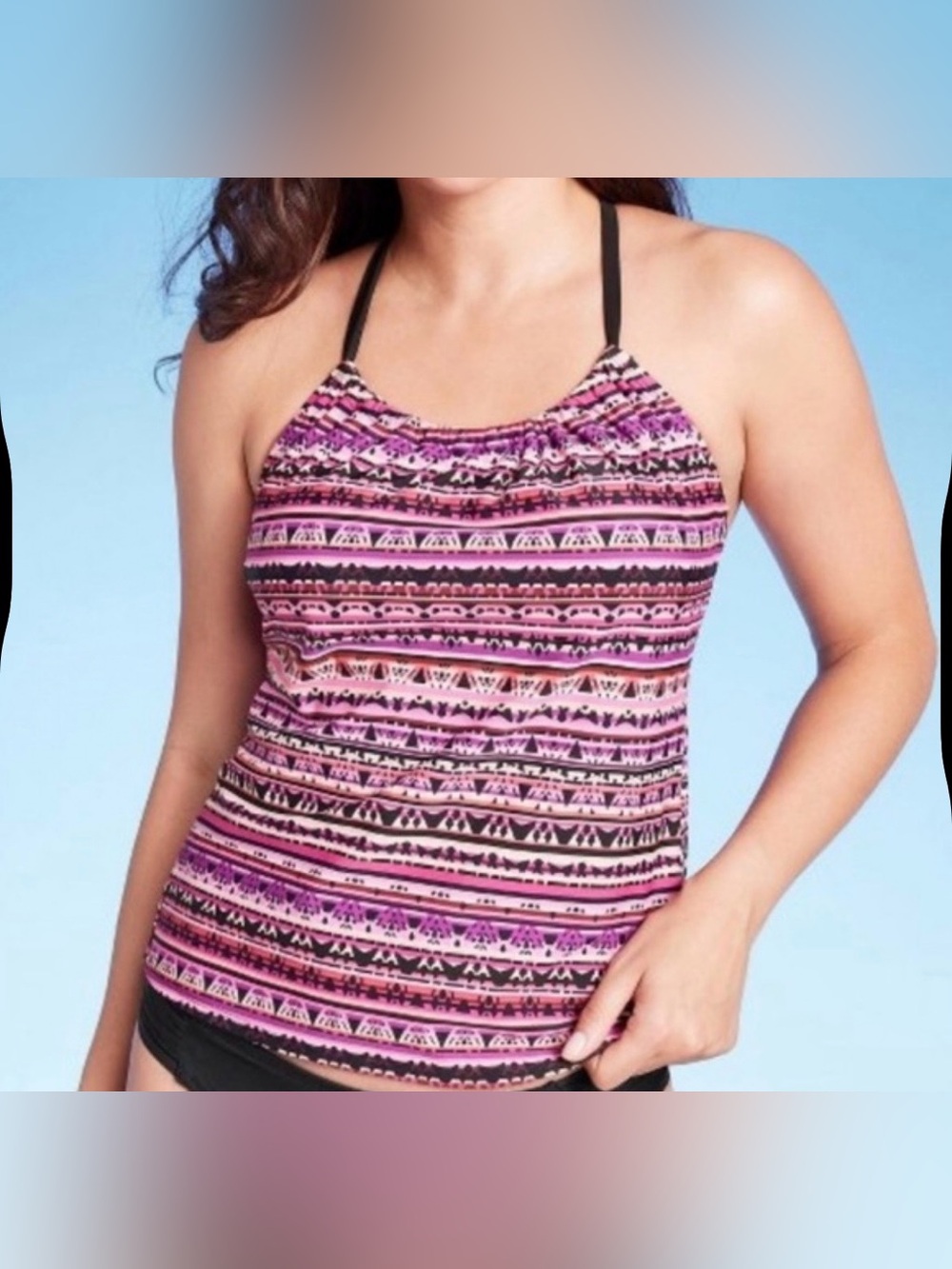 Kona Sol Racerback Colorful Abstract Stripe Tankini Swim Top Medium